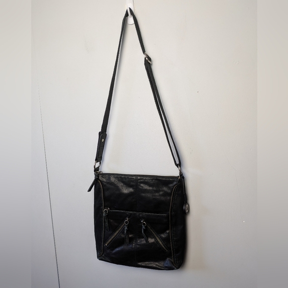 THE SAK Black Leather Shoulder Or Crossbody Bag Zipped Pockets - Picture 2 of 11